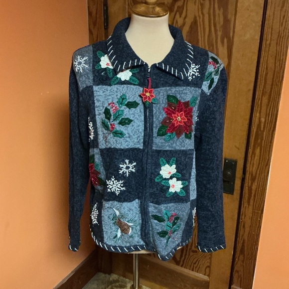 Vintage 90s Tiara International Zip down Christmas Cardigan - Picture 4 of 13